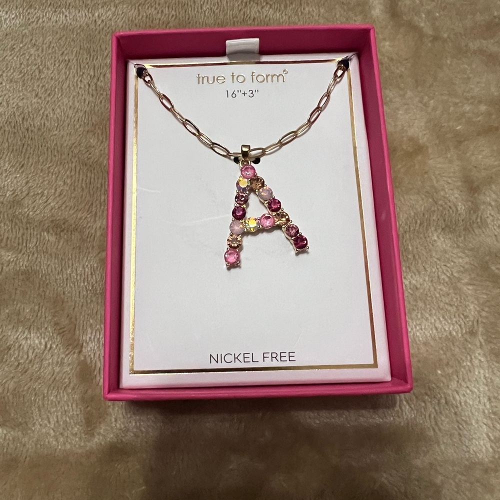 True to Form Pink Crystal Initial Necklace
